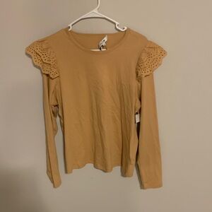 Joe's Jeans Beige Long Sleeve Top with Eyelet Ruffle